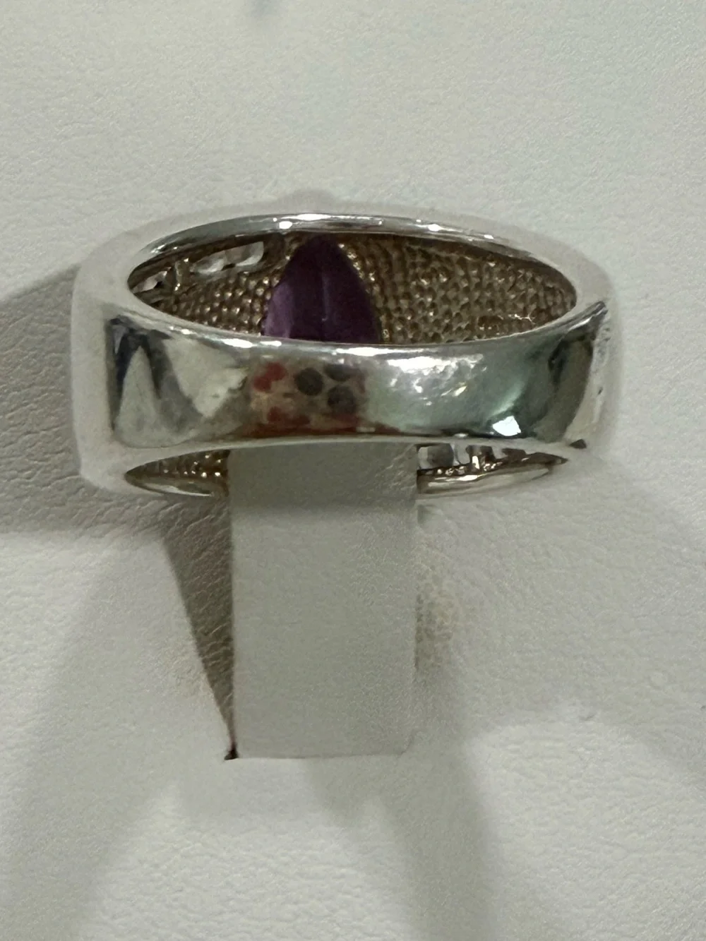 Sterling Silver Ring with Marquise Amethyst and white topaz gemstones on sides